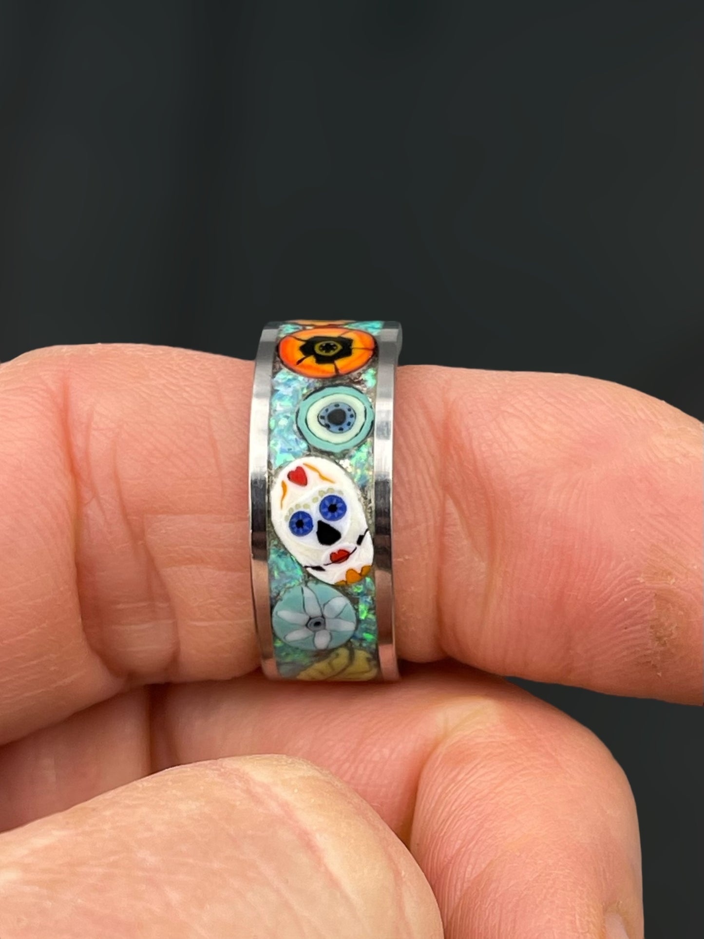 Day of the Dead Fiesta Mosaic Murrine Inlay Ring 7