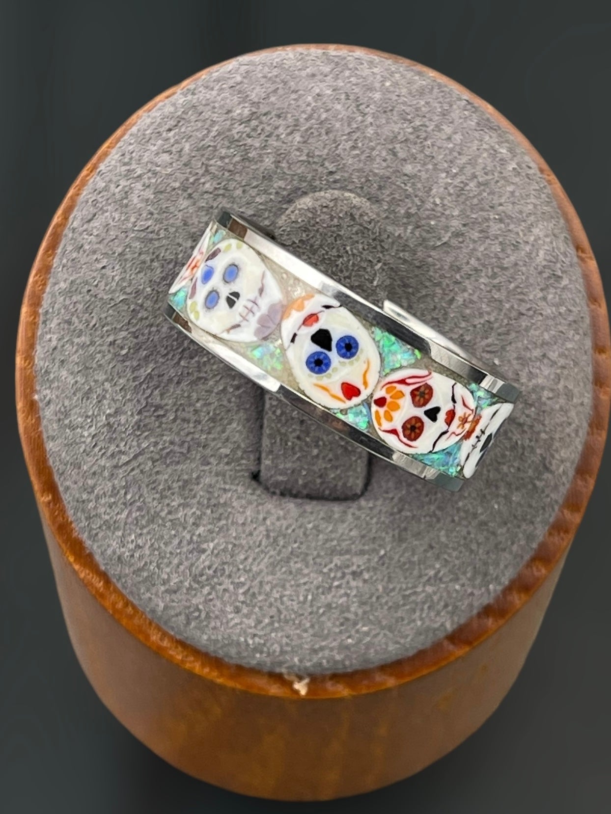 Day of the Dead Mosaic Murrine Inlay Ring 9.5