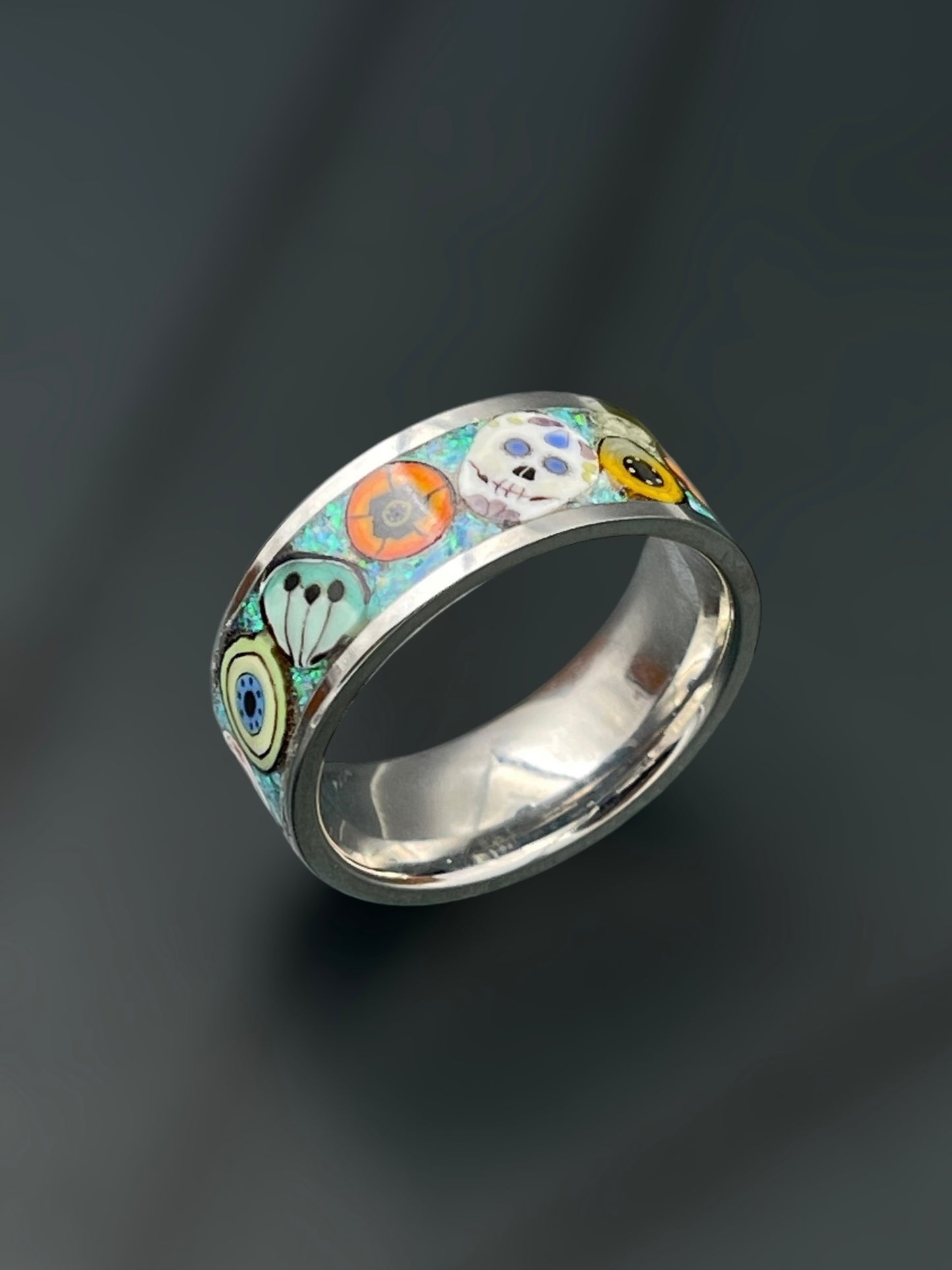 Day of the Dead Fiesta Mosaic Murrine Inlay Ring 9