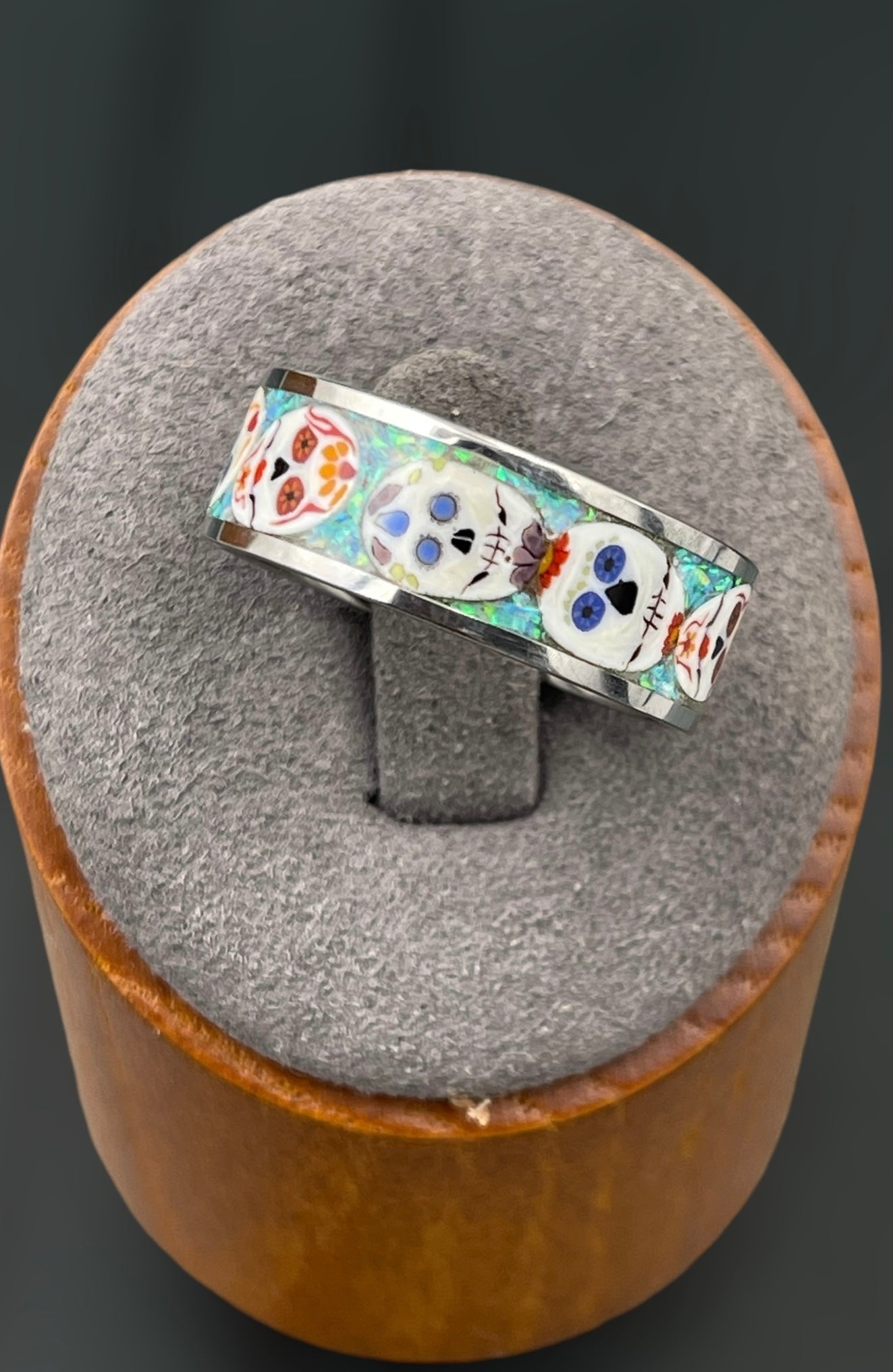 Day of the Dead Mosaic Murrine Inlay Ring 9.5