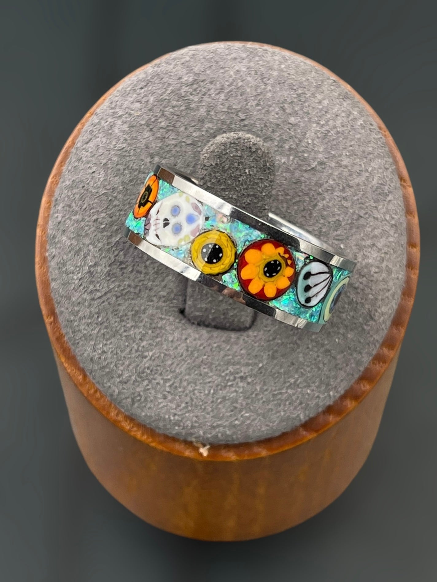 Day of the Dead Fiesta Mosaic Murrine Inlay Ring 9