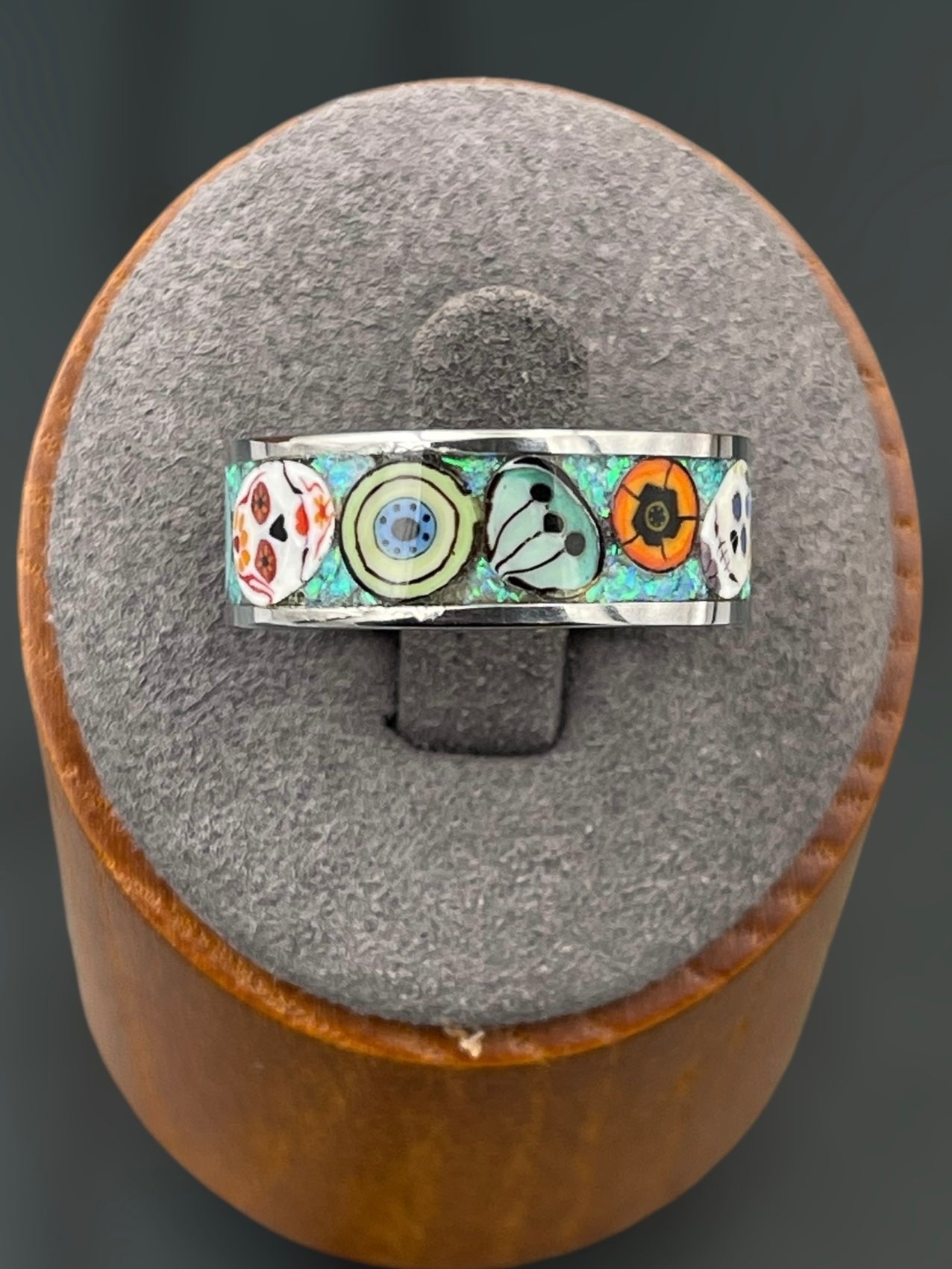 Day of the Dead Fiesta Mosaic Murrine Inlay Ring 9
