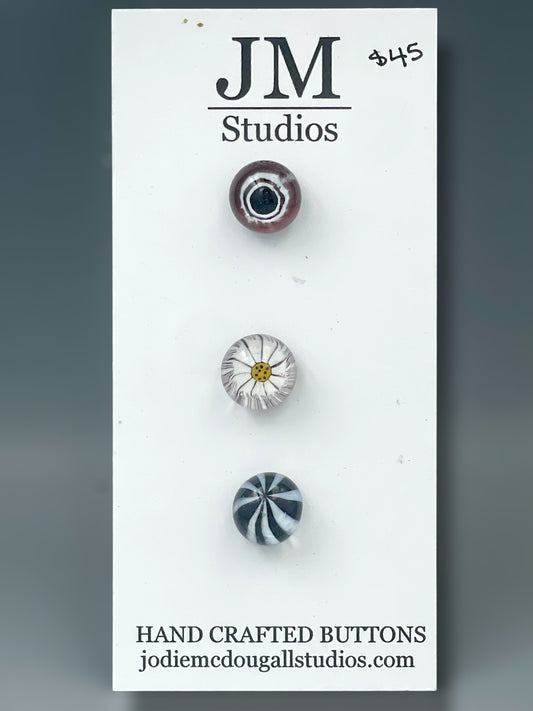 Whimsical black and white buttons 3 set 11mm