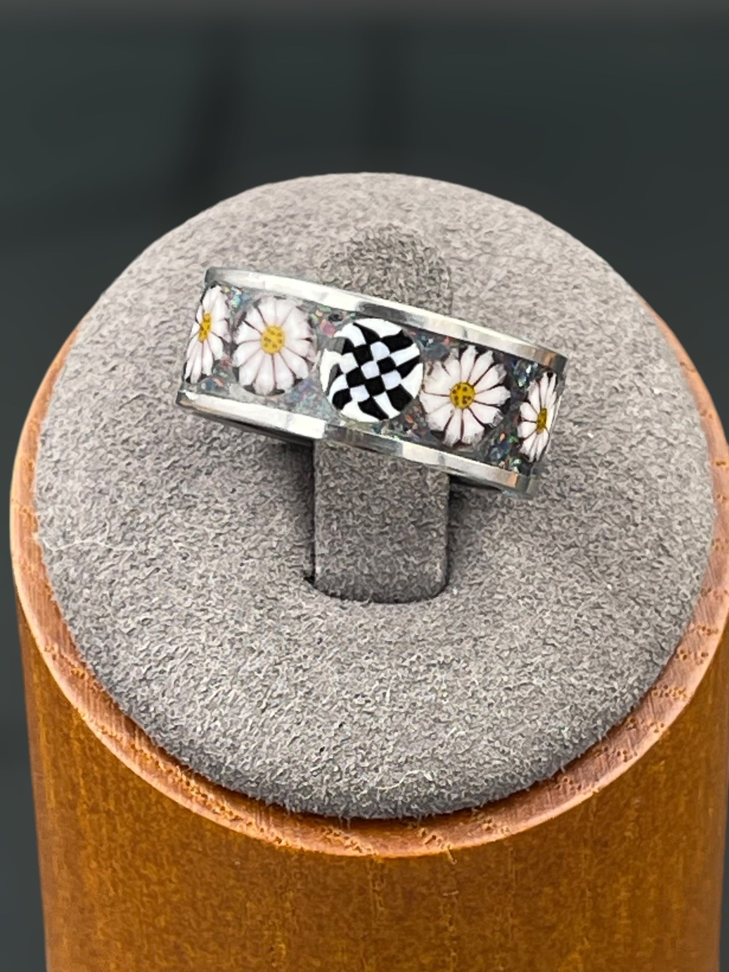 Daisy Mosaic Murrine Inlay Ring size 6.5