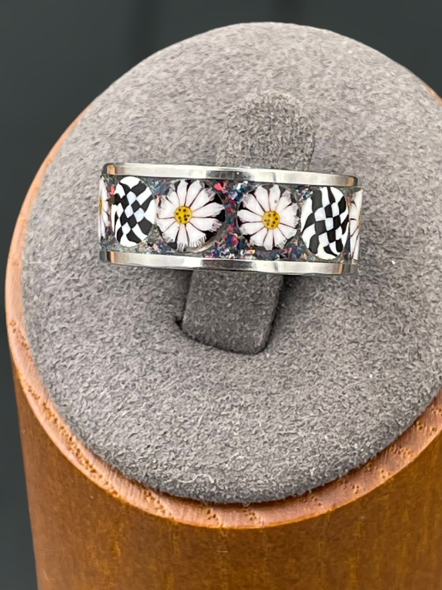 Daisy Mosaic Murrine Inlay Ring size 6.5