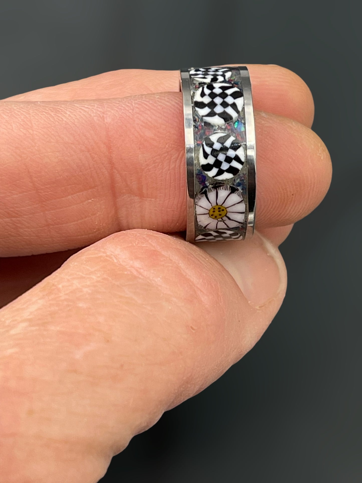 Daisy Mosaic Murrine Inlay Ring size 6.5