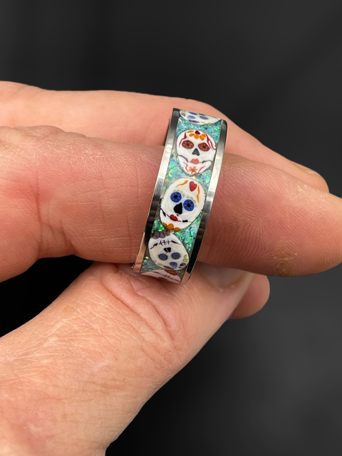 Day of the Dead Mosaic Murrine Inlay Ring 11