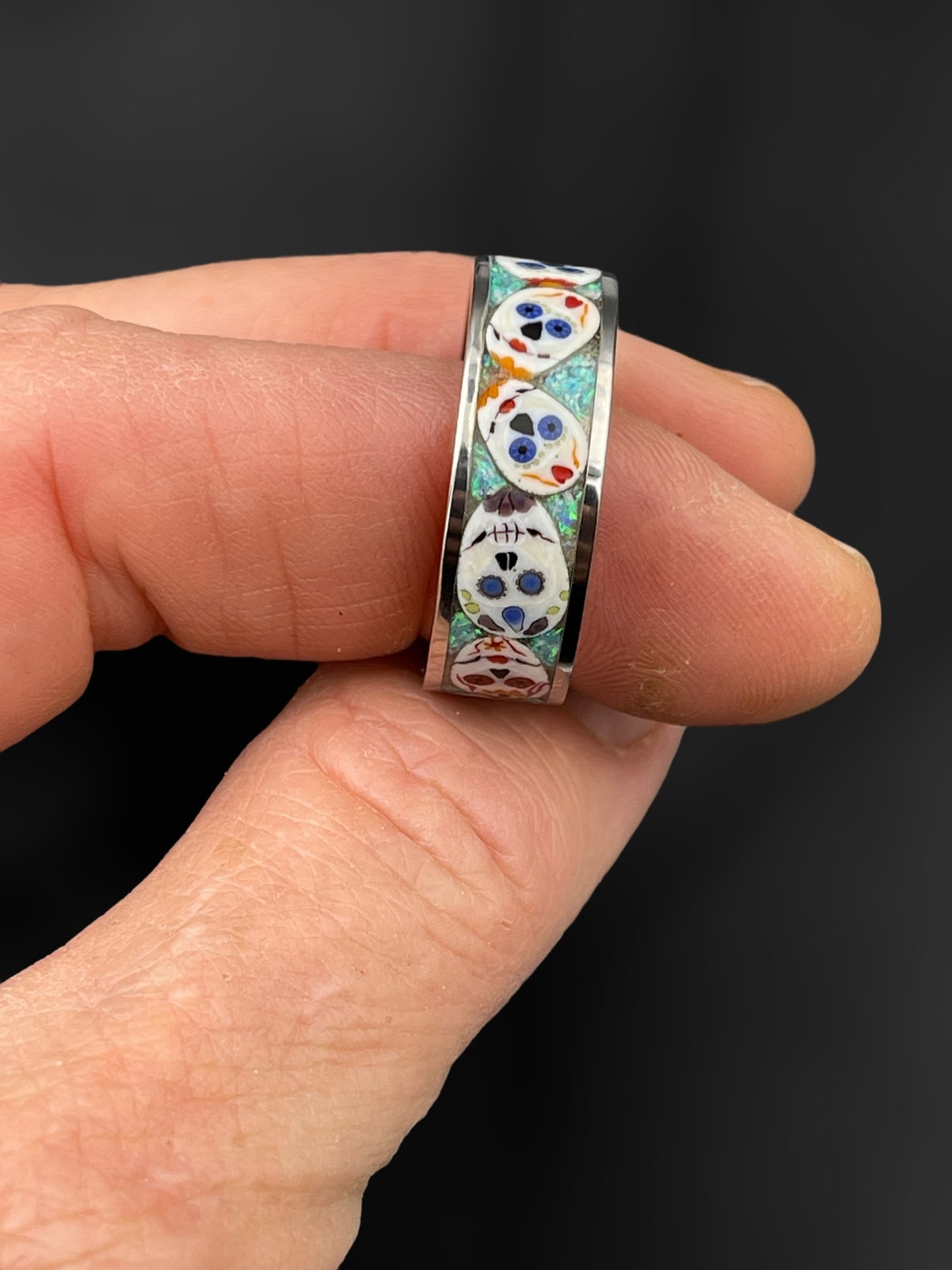 Day of the Dead Mosaic Murrine Inlay Ring 11