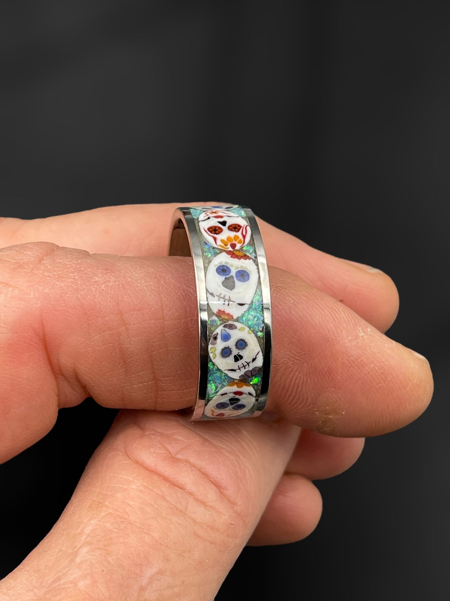 Day of the Dead Mosaic Murrine Inlay Ring 11