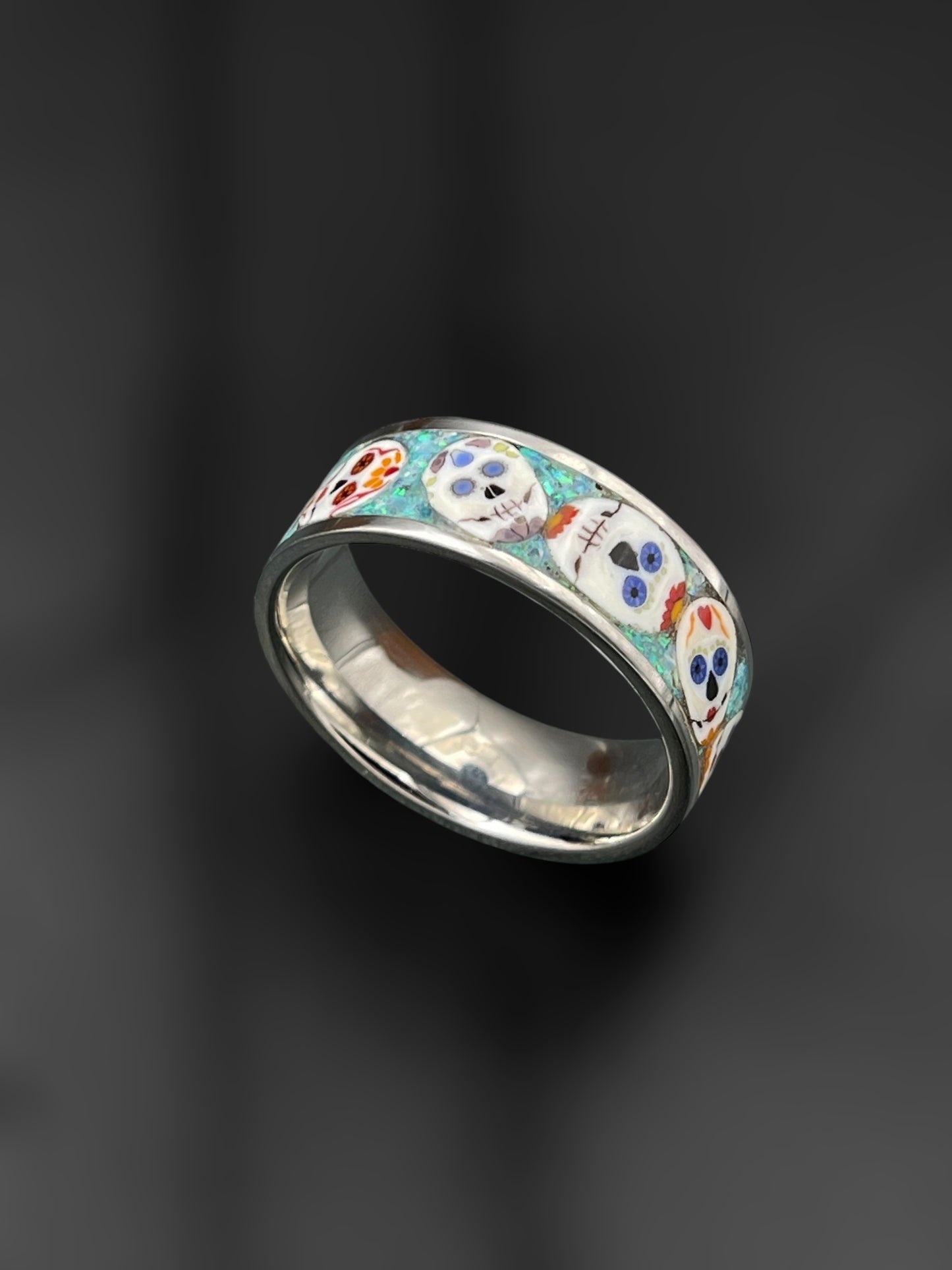Day of the Dead Mosaic Murrine Inlay Ring 11