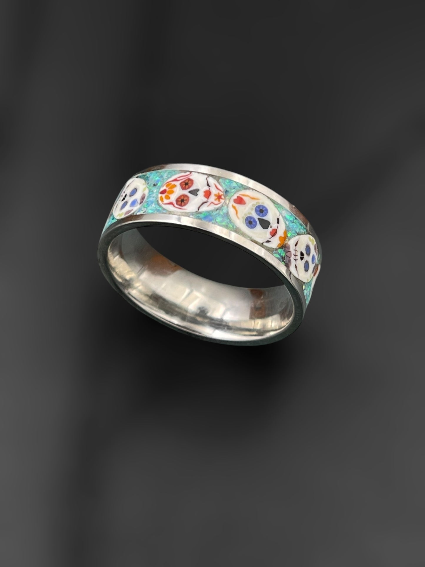 Day of the Dead Mosaic Murrine Inlay Ring 11