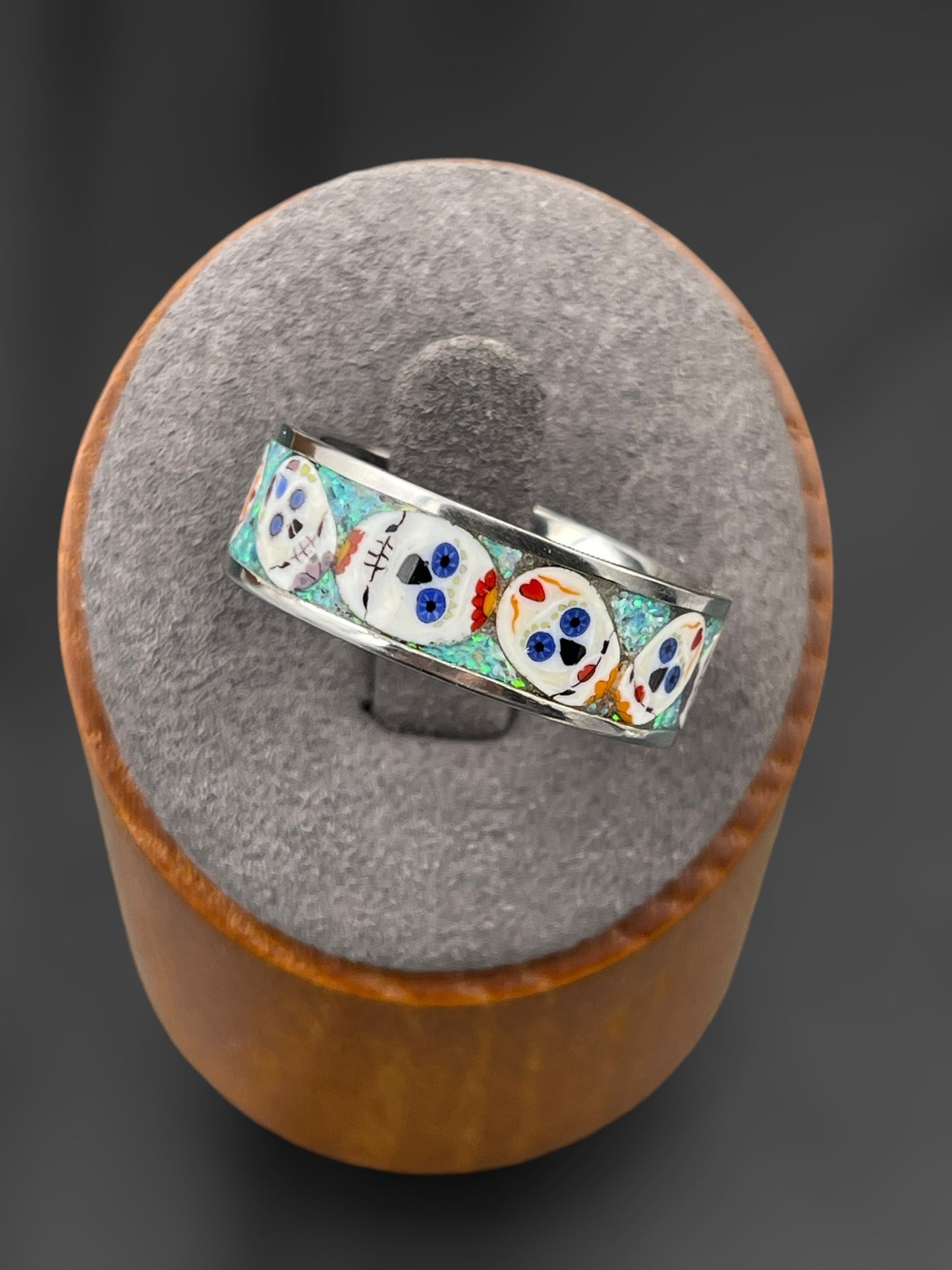 Day of the Dead Mosaic Murrine Inlay Ring 11