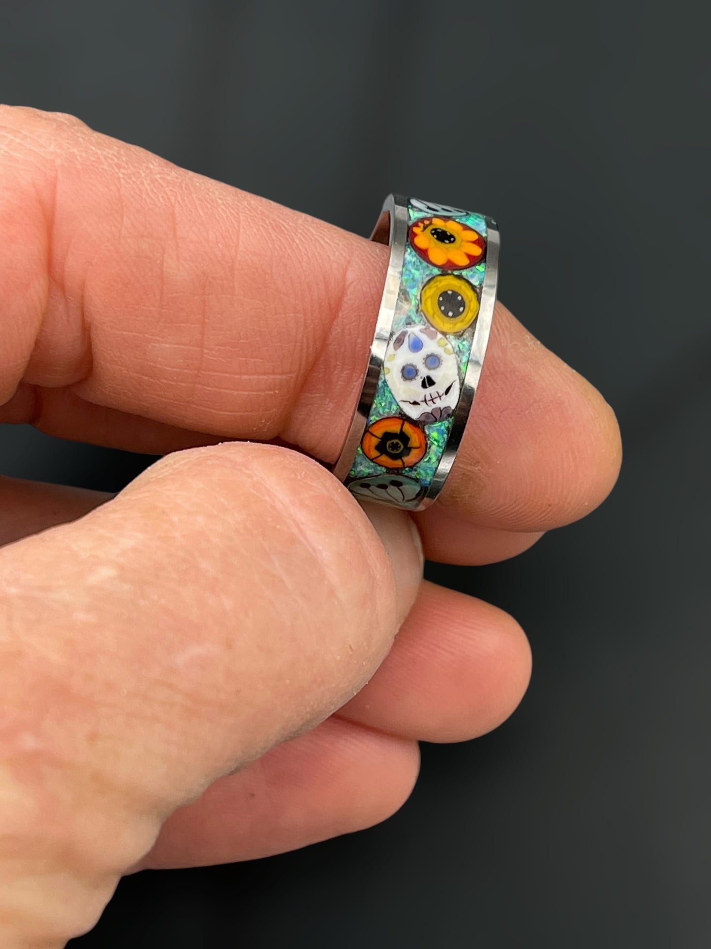 Day of the Dead Fiesta Mosaic Murrine Inlay Ring 9
