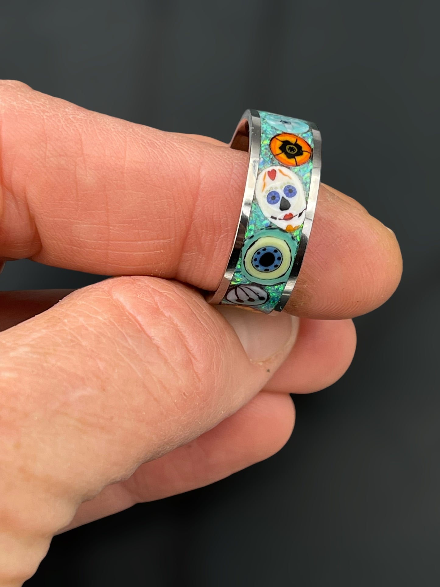 Day of the Dead Fiesta Mosaic Murrine Inlay Ring 9