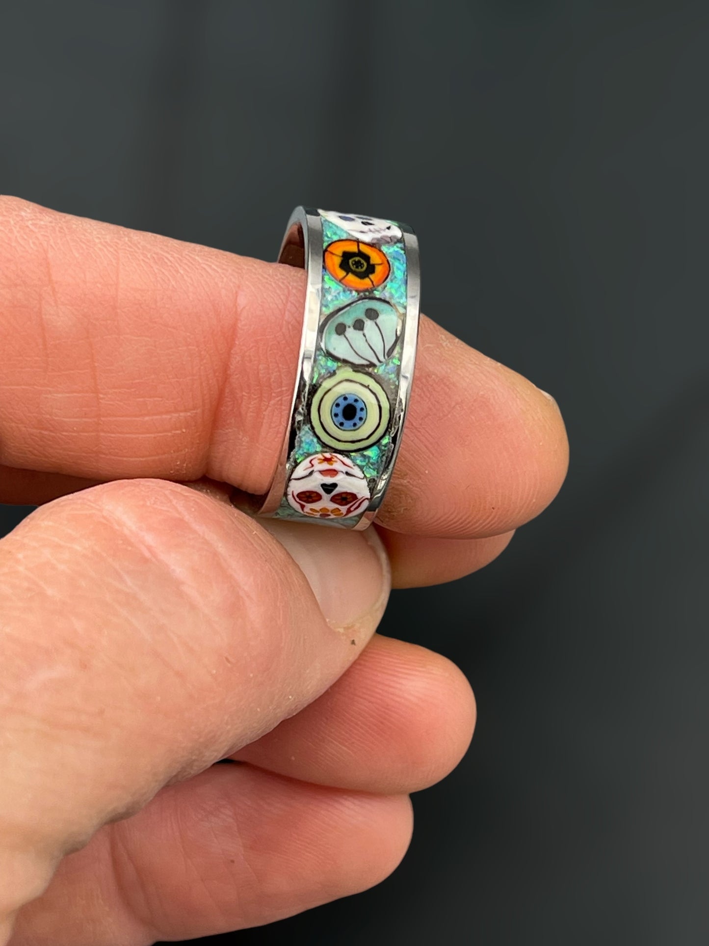 Day of the Dead Fiesta Mosaic Murrine Inlay Ring 9
