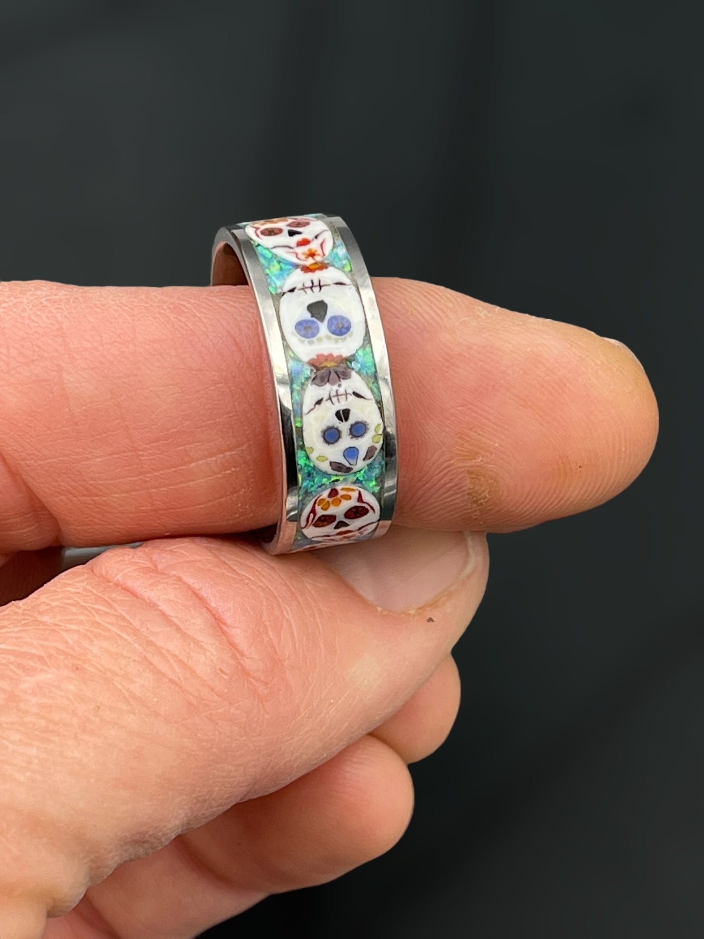 Day of the Dead Mosaic Murrine Inlay Ring 9.5