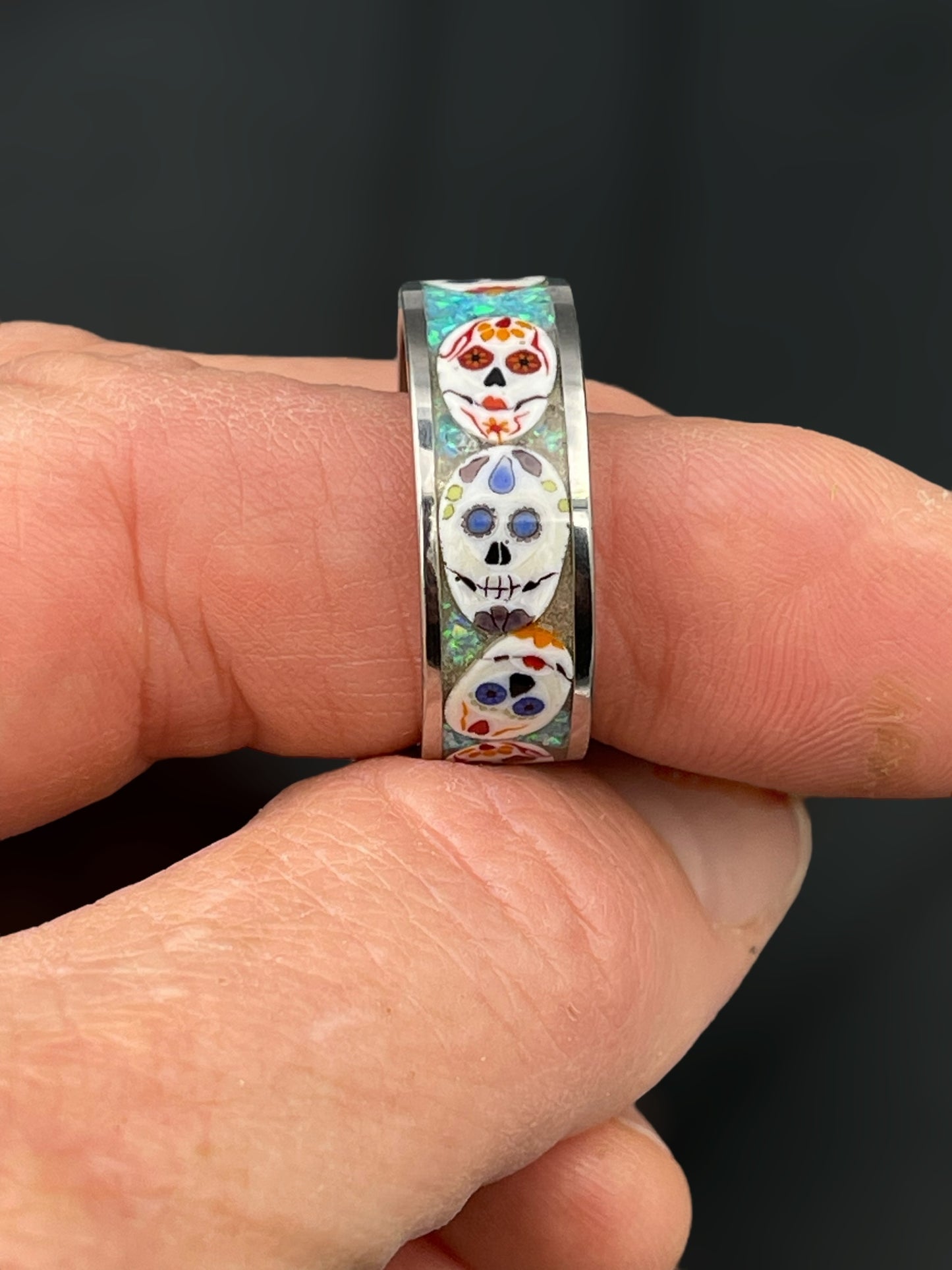 Day of the Dead Mosaic Murrine Inlay Ring 9.5