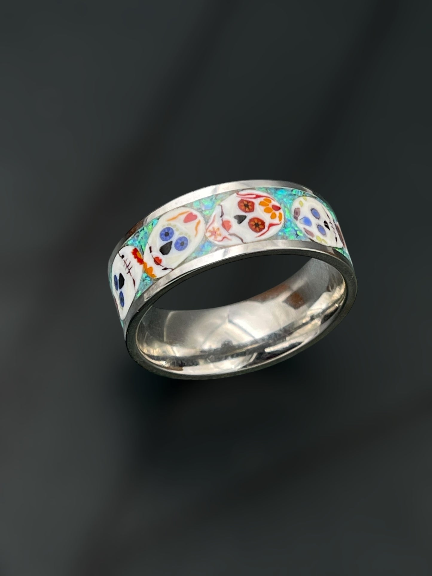 Day of the Dead Mosaic Murrine Inlay Ring 9.5