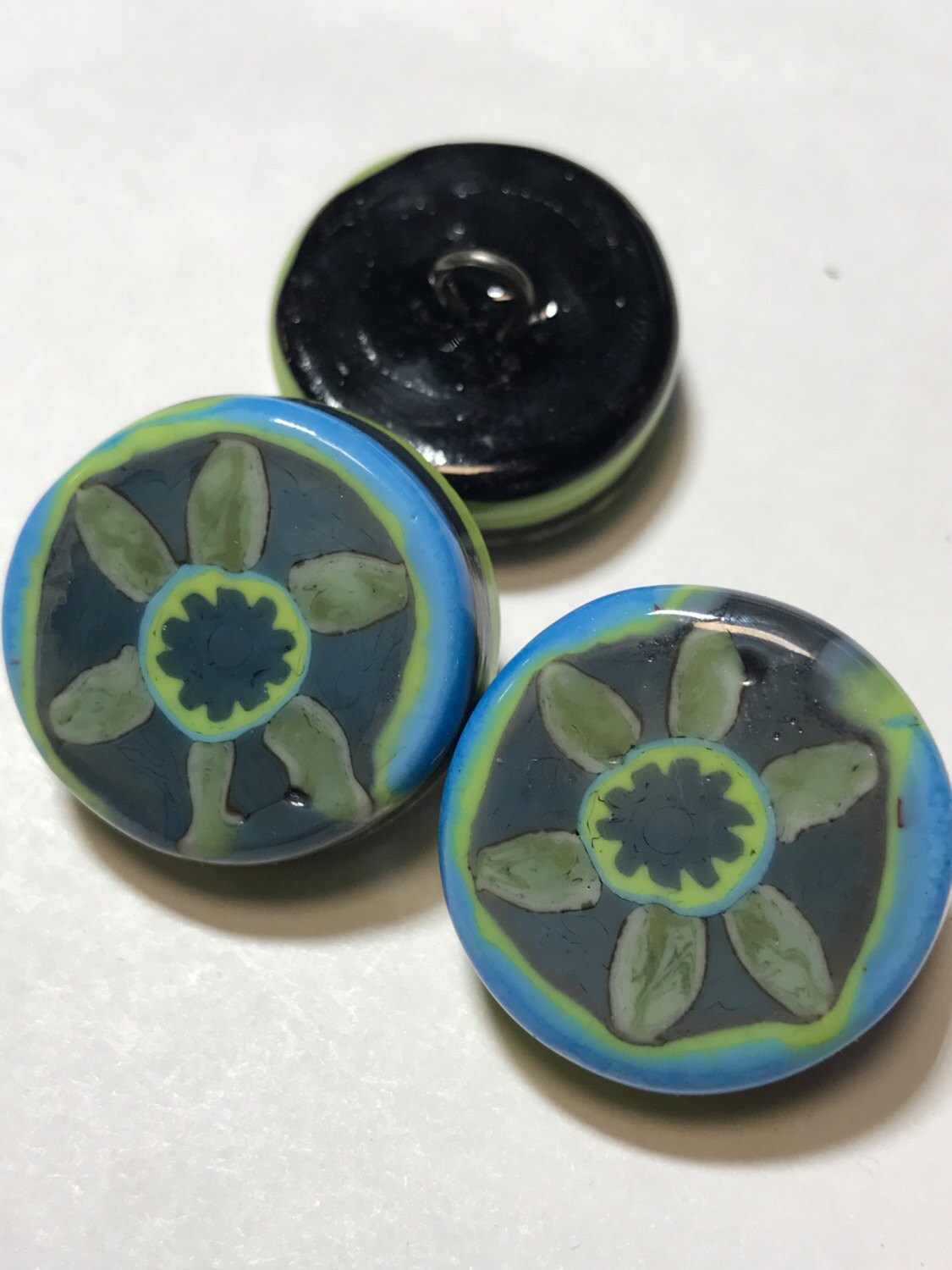 Denim Blooms Button 22mm