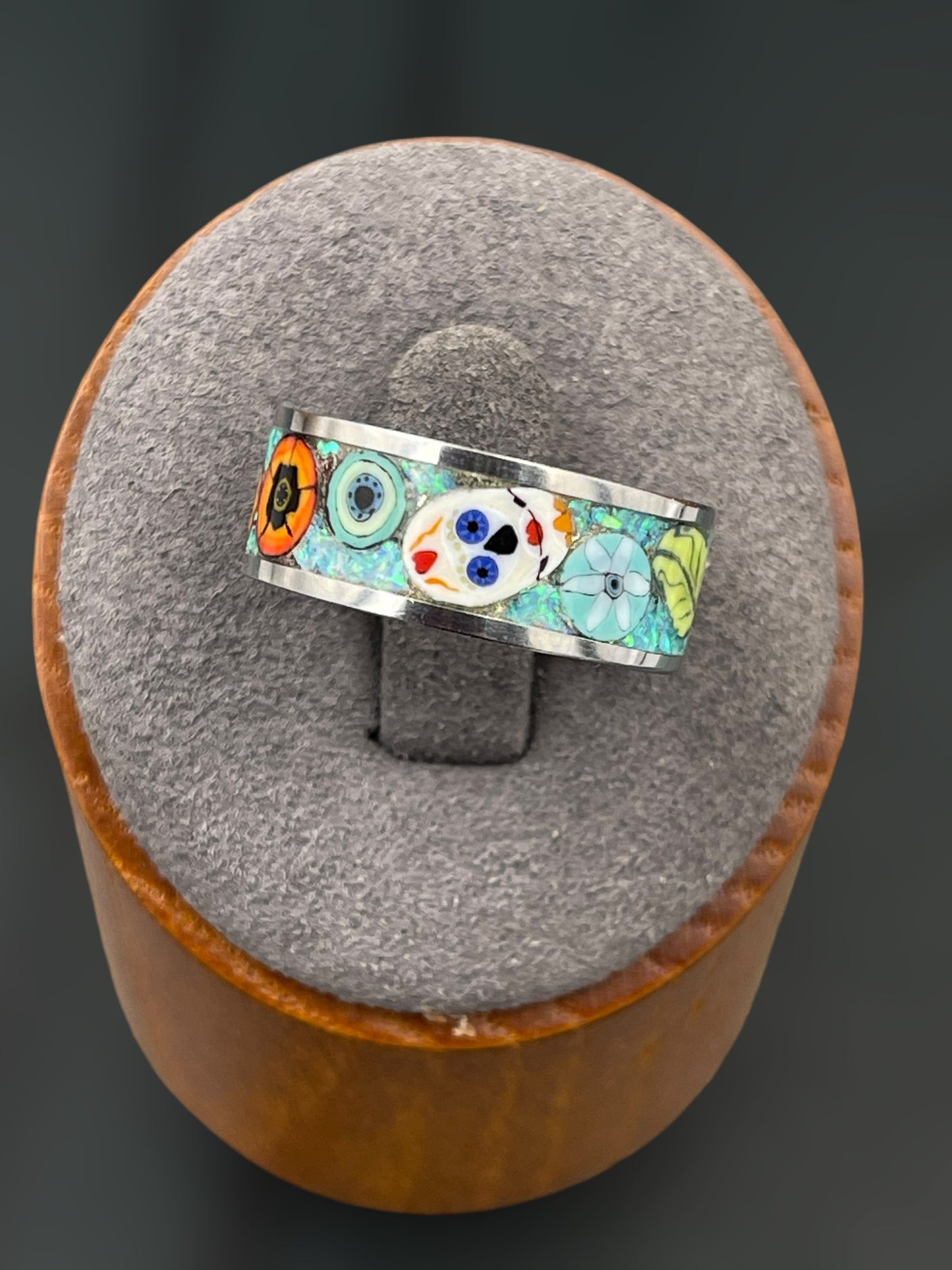 Day of the Dead Fiesta Mosaic Murrine Inlay Ring 7