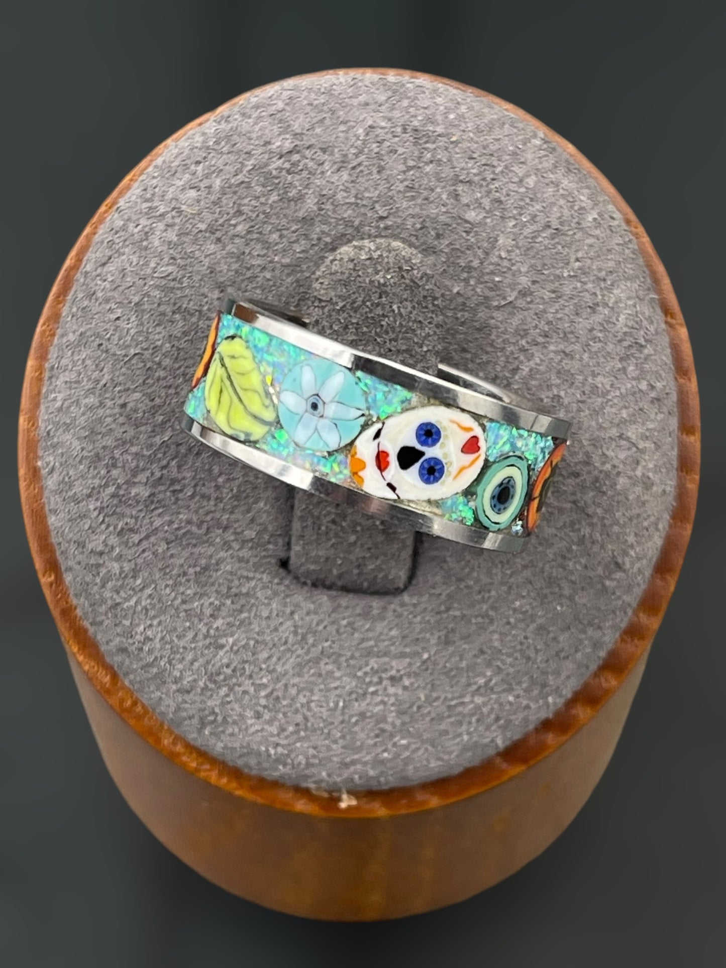 Day of the Dead Fiesta Mosaic Murrine Inlay Ring 7