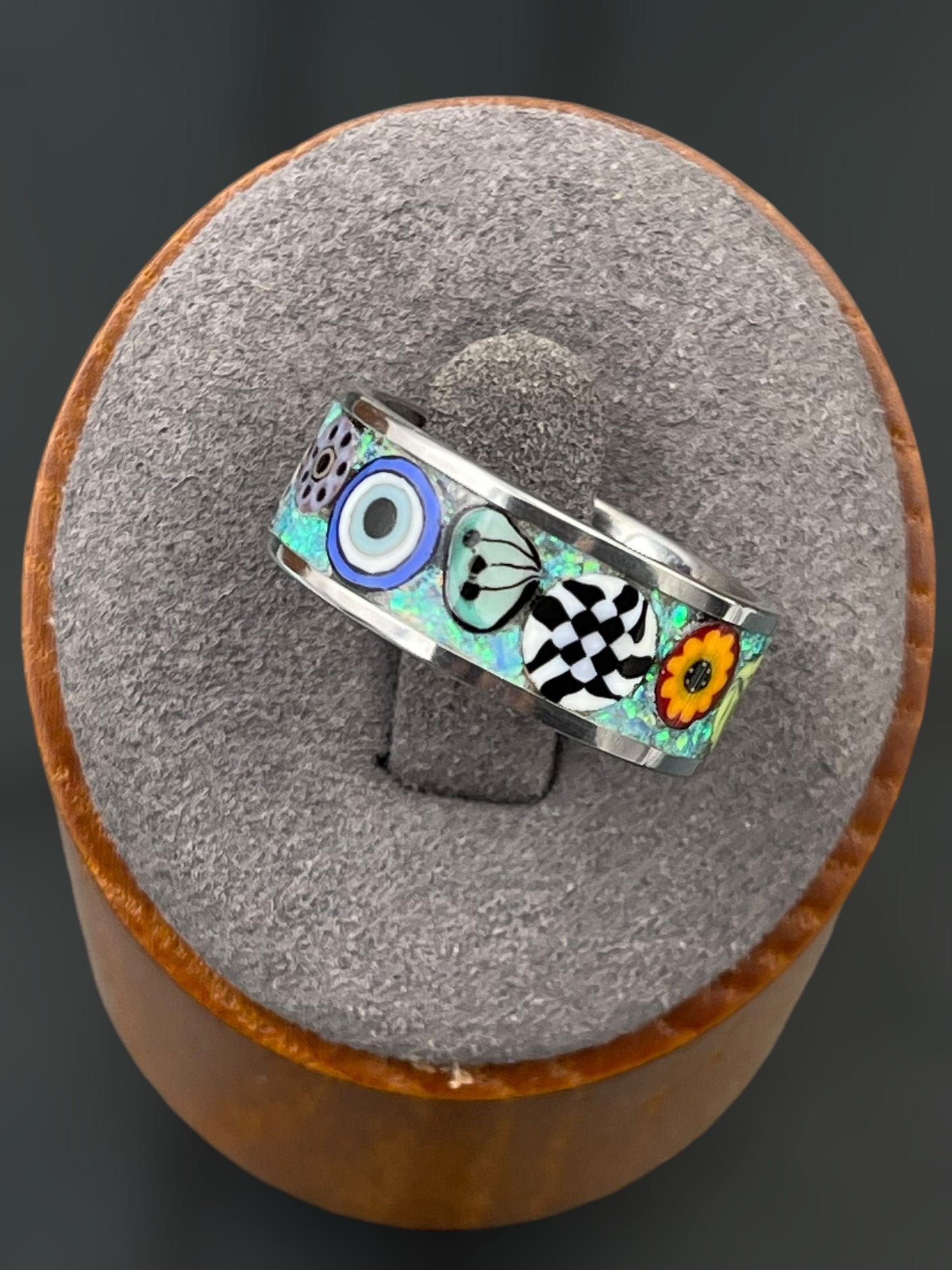 Day of the Dead Fiesta Mosaic Murrine Inlay Ring 7