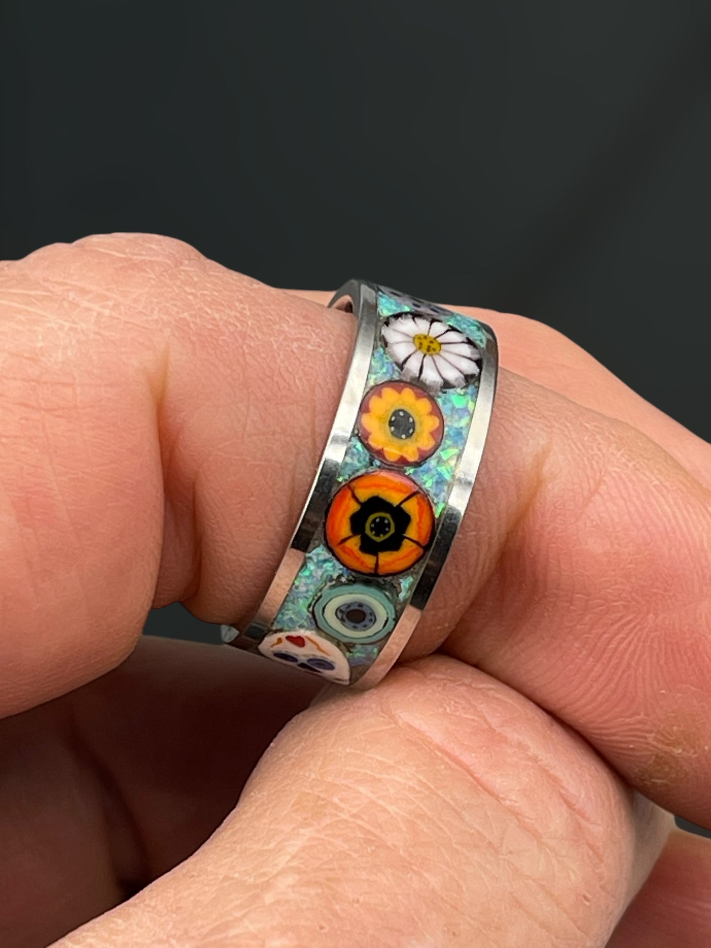 Day of the Dead Fiesta Mosaic Murrine Inlay Ring 7