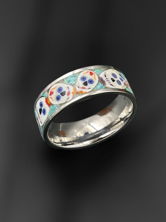 Day of the Dead Mosaic Murrine Inlay Ring 11