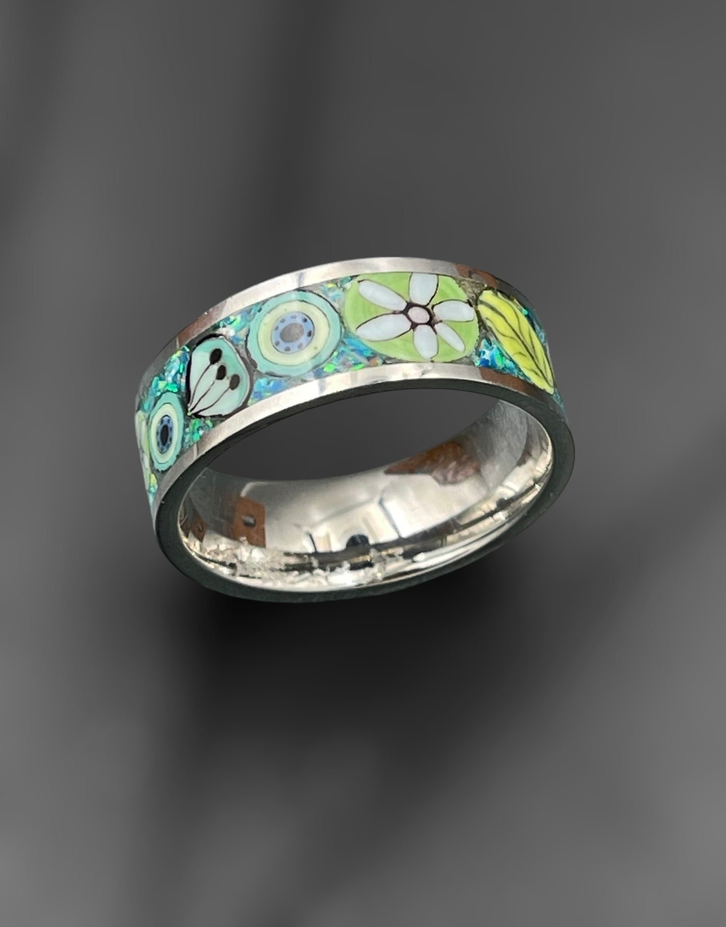 Caribbean Mosaic Murrine Inlay Ring 10.5