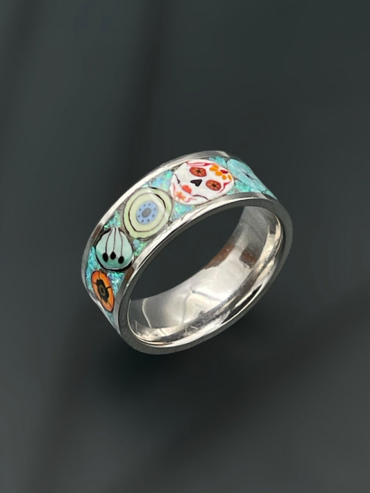 Day of the Dead Fiesta Mosaic Murrine Inlay Ring 9