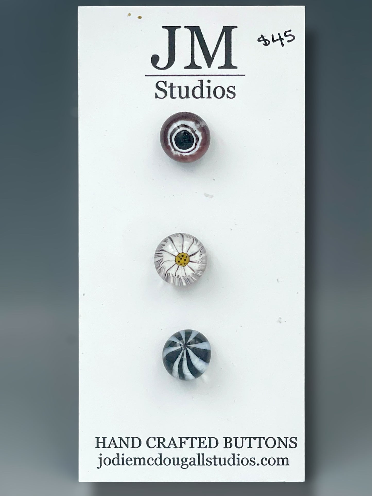 Whimsical black and white buttons 3 set 11mm