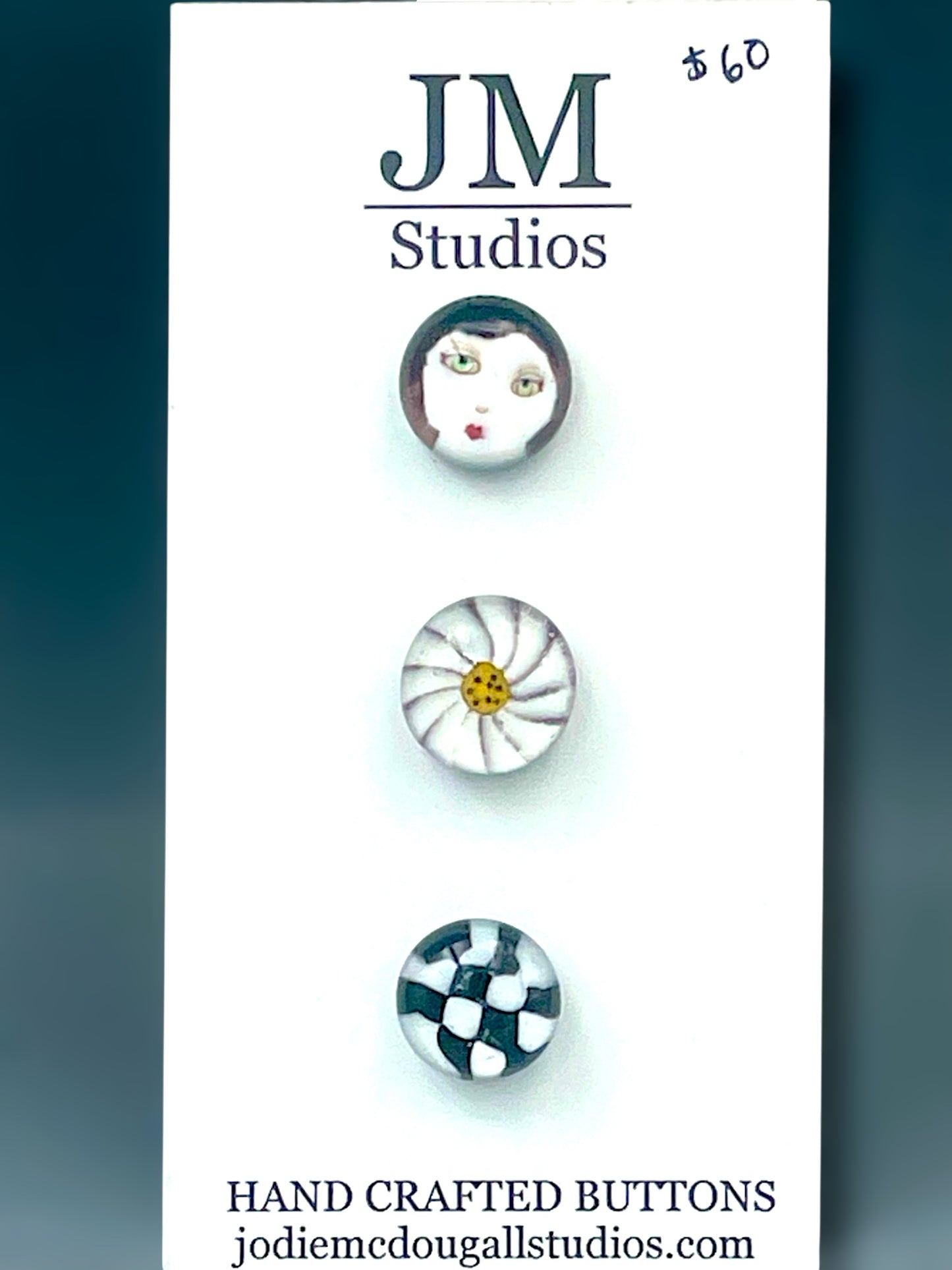 Whimsical black and white buttons 3 set 15mm