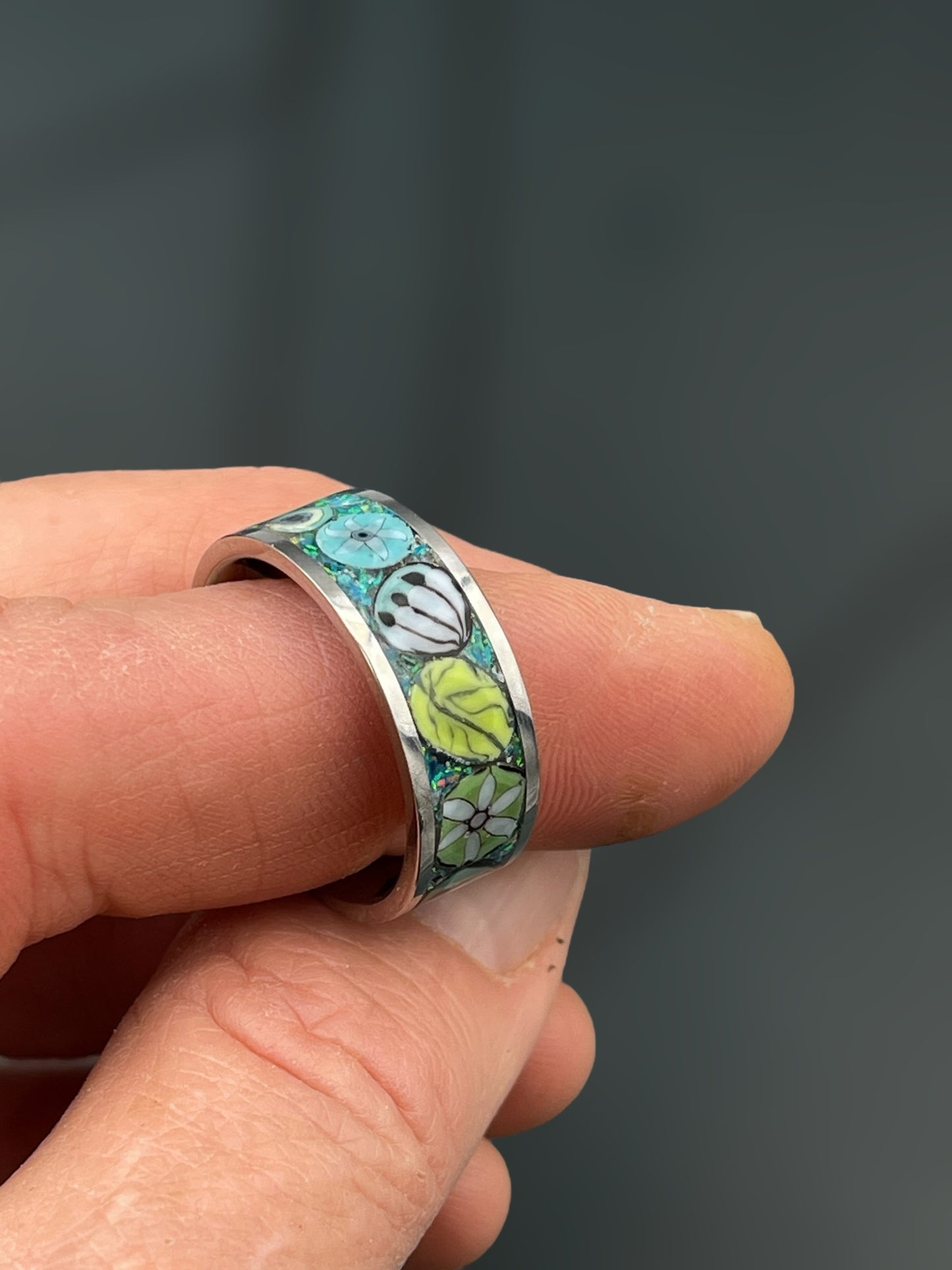 Caribbean Mosaic Murrine Inlay Ring 9