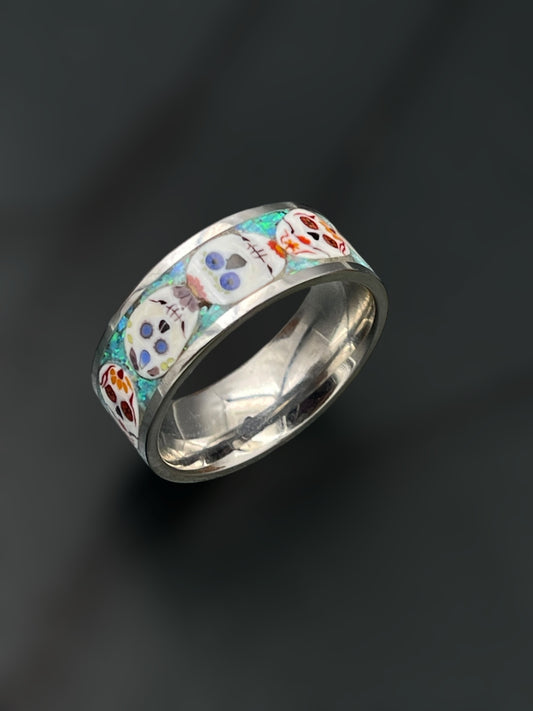 Day of the Dead Mosaic Murrine Inlay Ring 9.5