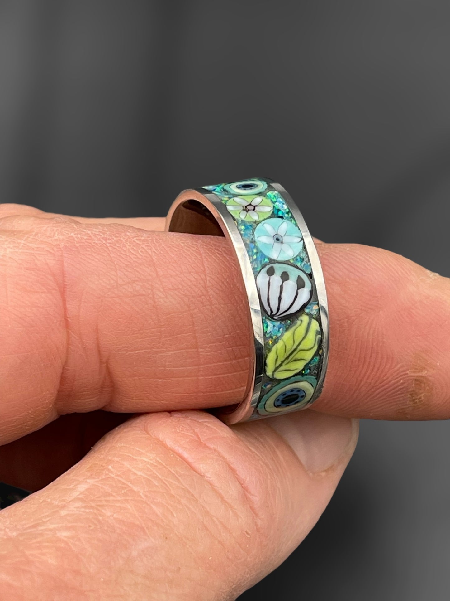 Caribbean Mosaic Murrine Inlay Ring 10.5