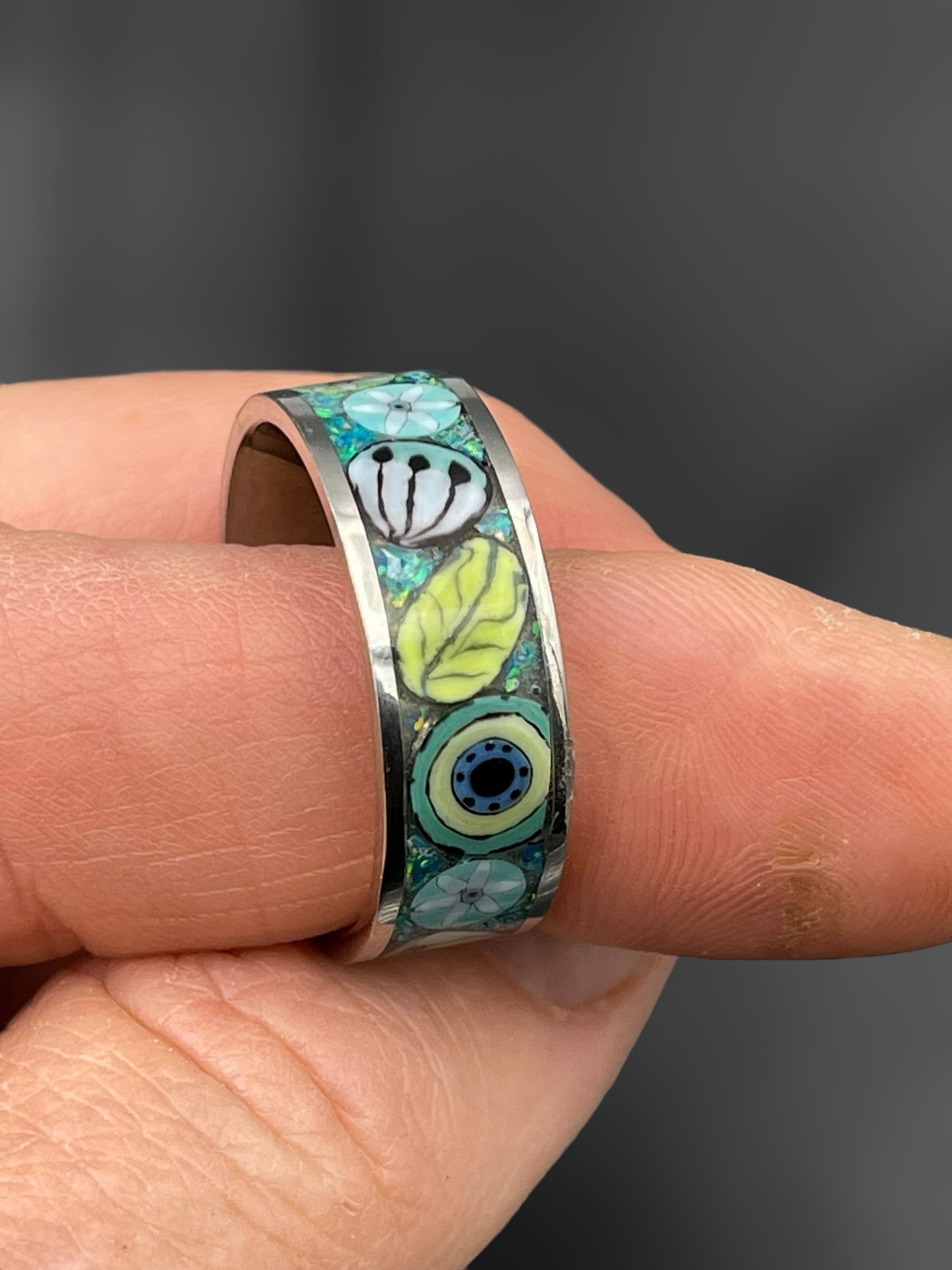 Caribbean Mosaic Murrine Inlay Ring 10.5