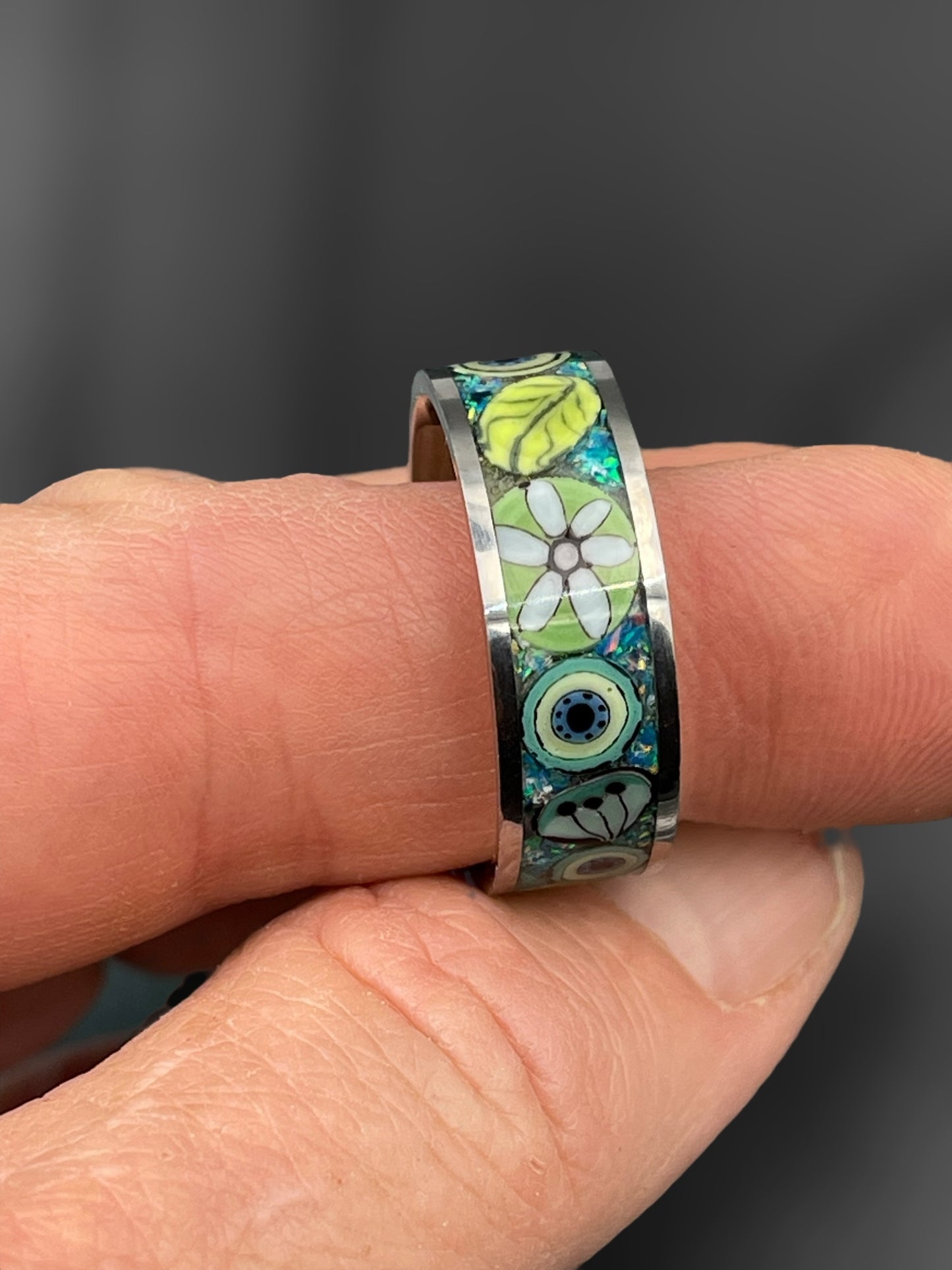 Caribbean Mosaic Murrine Inlay Ring 10.5