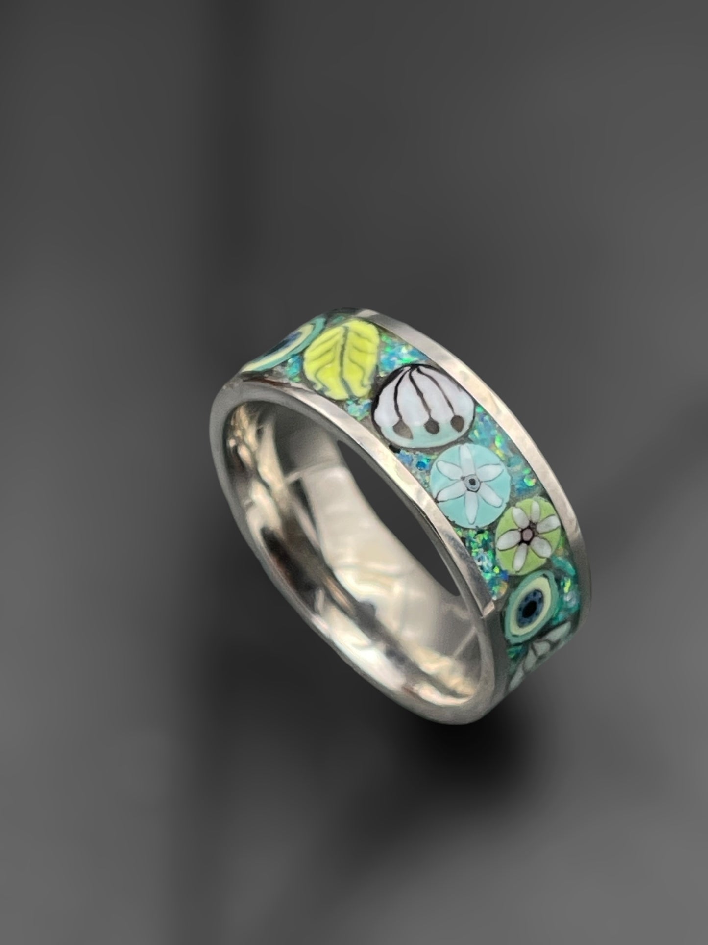 Caribbean Mosaic Murrine Inlay Ring 10.5