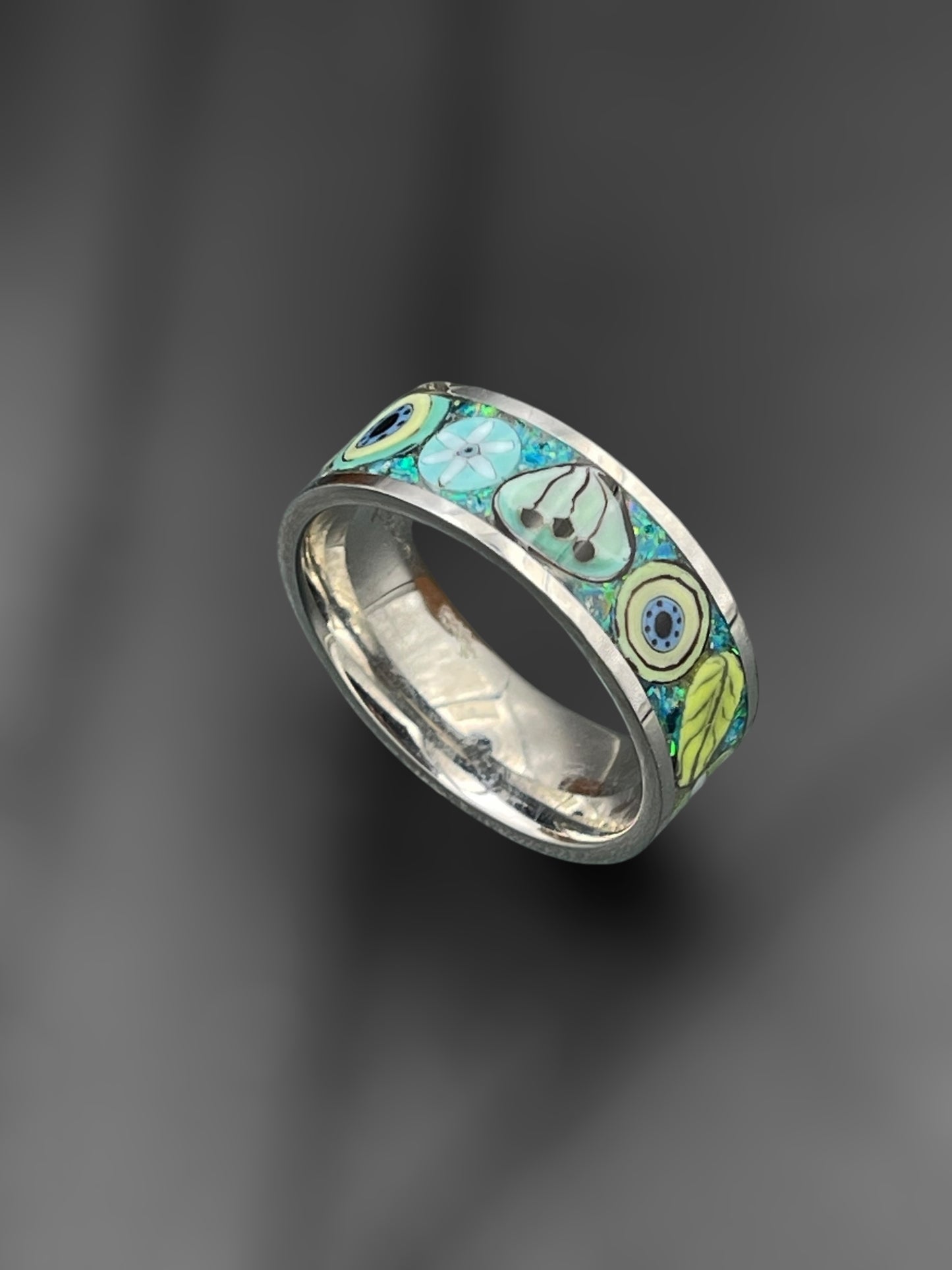 Caribbean Mosaic Murrine Inlay Ring 10.5